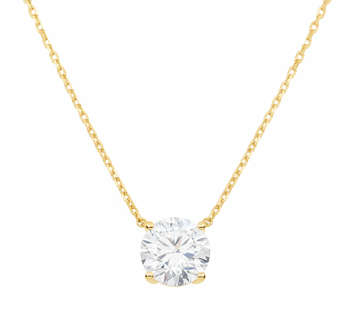 Choose Your Size - 14K White Gold IGI Round Diamond Solitaire Adjustable Chain Necklace (2.0ct-6.0ct total)