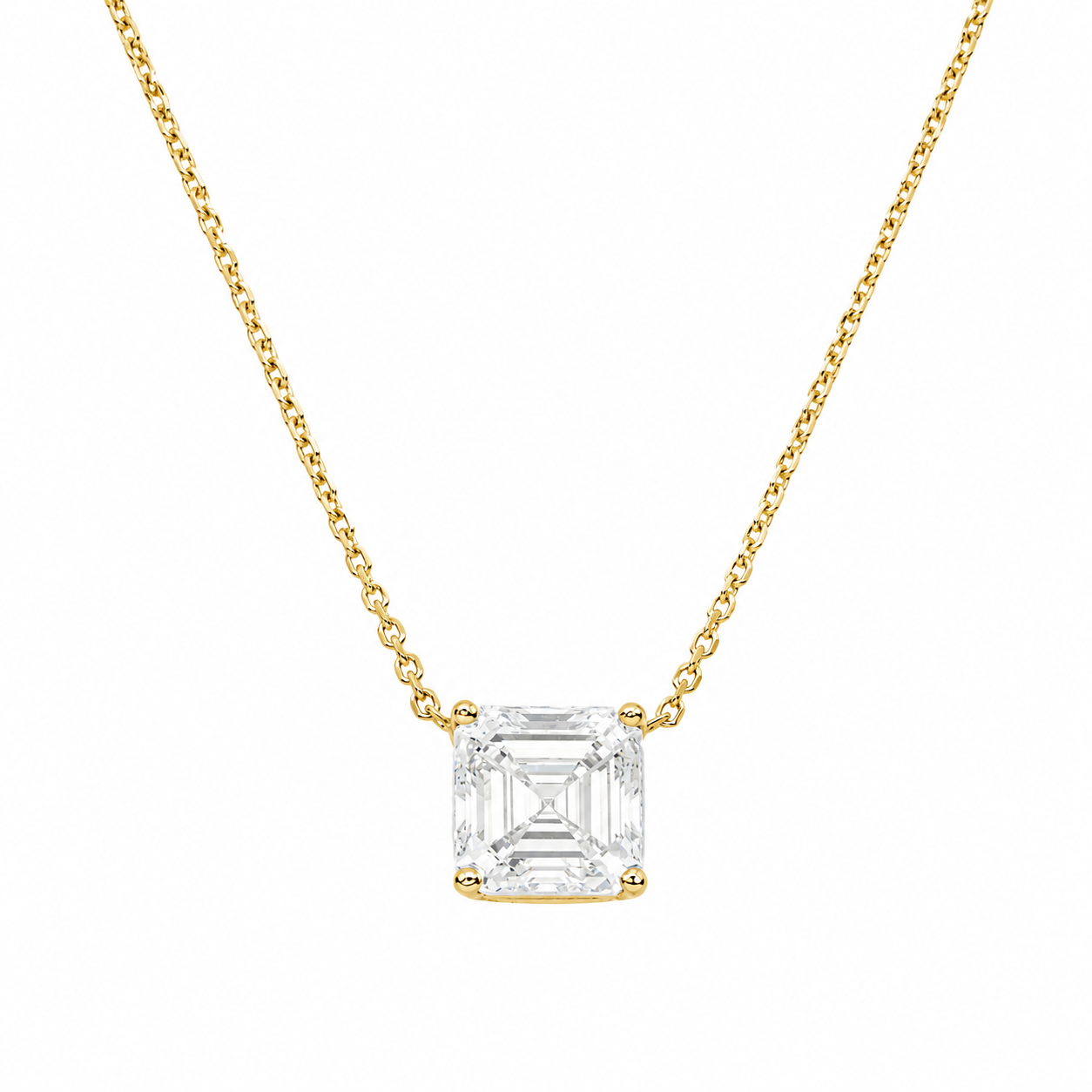 Choose Your Size - 14K White Gold IGI Asscher Diamond Solitaire Adjustable Chain Necklace (2.0ct-6.0ct total)