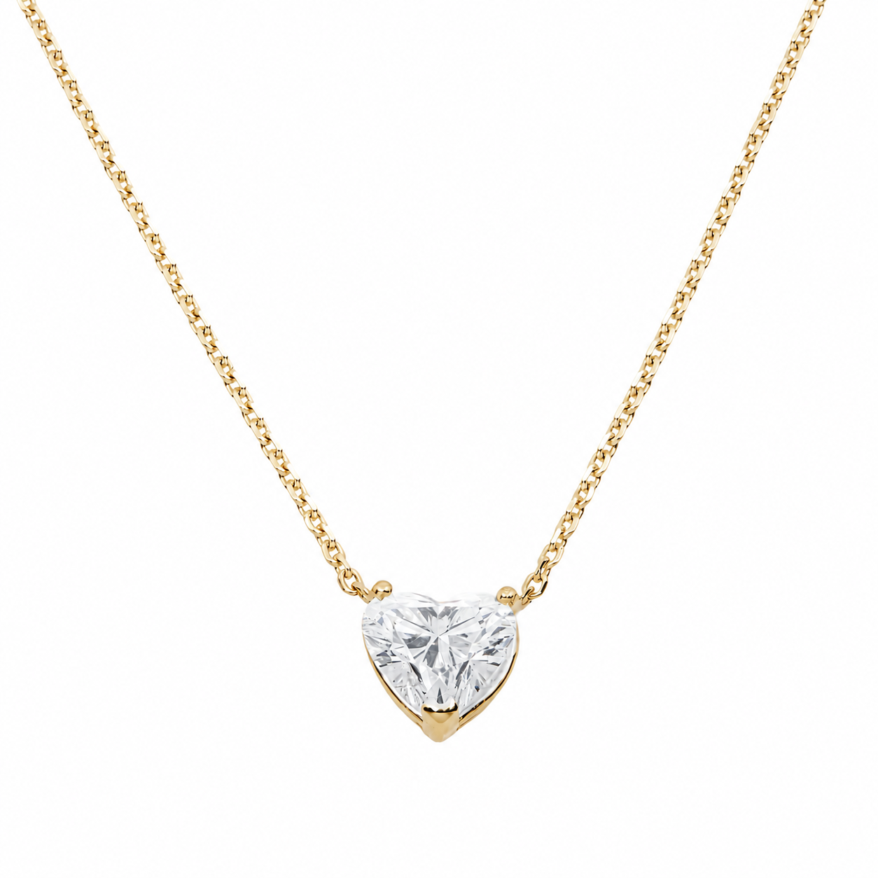 Choose Your Size - 14K White Gold IGI Heart Diamond Solitaire Adjustable Chain Necklace (2.0ct-6.0ct total)