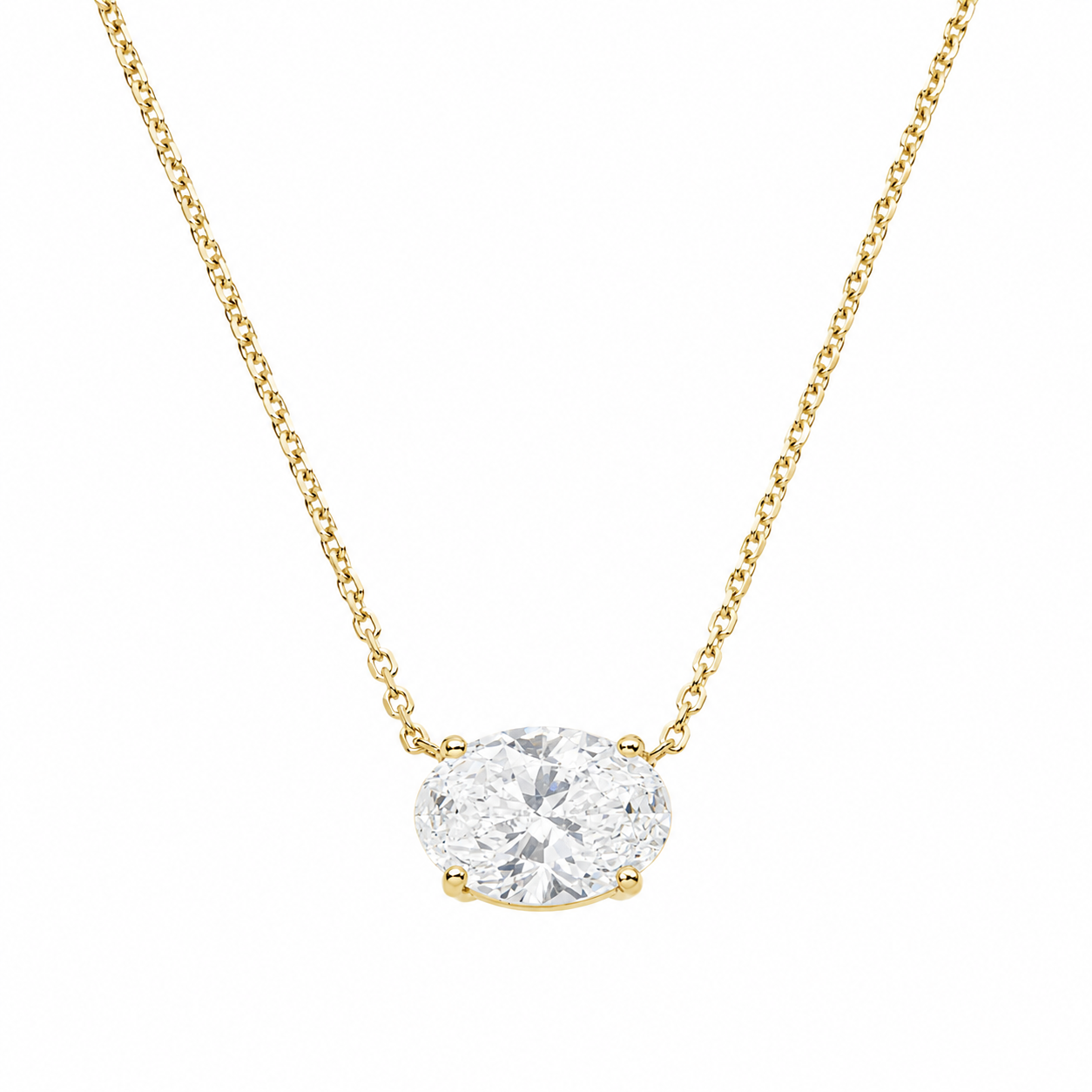Choose Your Size - 14K White Gold IGI Horizontal Oval Diamond Solitaire Adjustable Chain Necklace (2.0ct-6.0ct total)