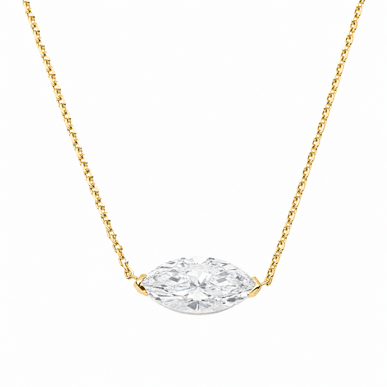 Choose Your Size - 14K White Gold IGI Marquise Diamond Solitaire Adjustable Chain Necklace (2.0ct-6.0ct total)