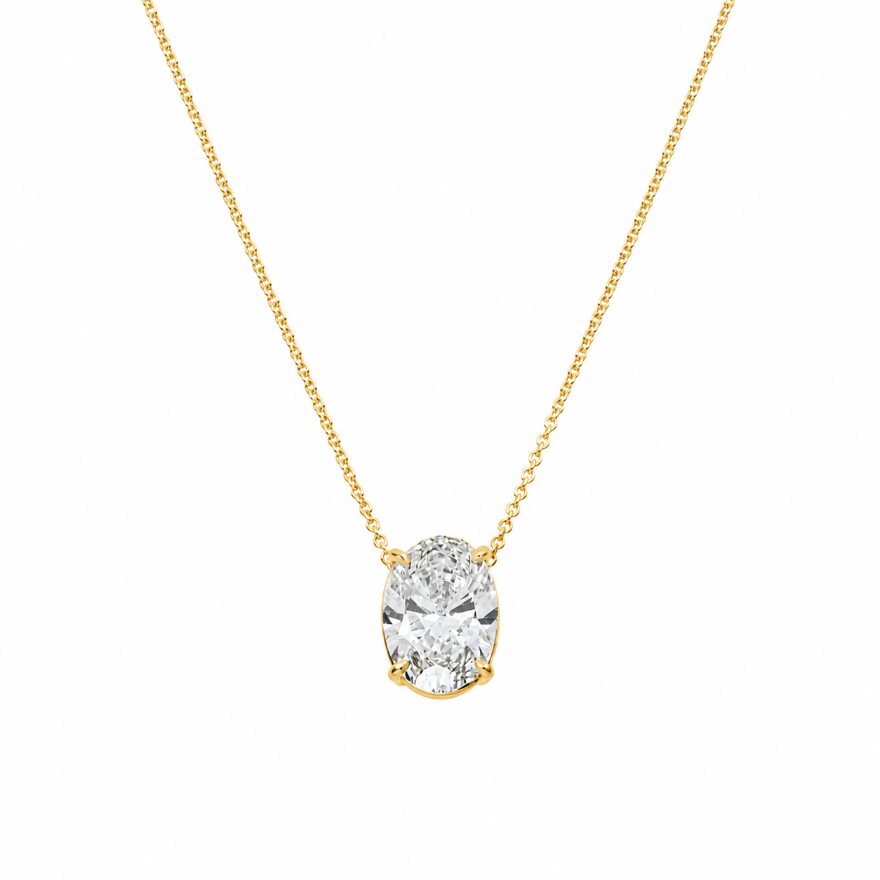 Choose Your Size - 14K White Gold IGI Vertical Oval Diamond Solitaire Adjustable Chain Necklace (2.0ct-6.0ct total)
