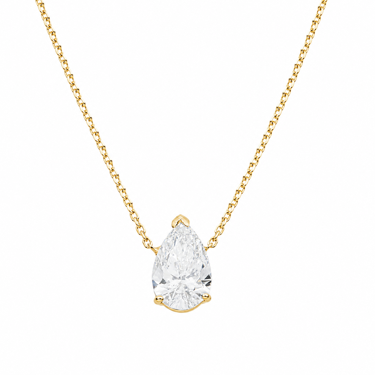 Choose Your Size - 14K White Gold IGI Pear Diamond Solitaire Adjustable Chain Necklace (2.0ct-6.0ct total)