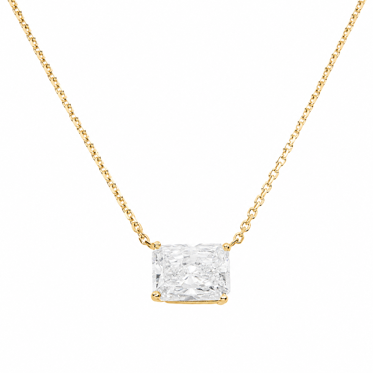 Choose Your Size - 14K White Gold IGI Radiant Diamond Solitaire Adjustable Chain Necklace (2.0ct-6.0ct total)