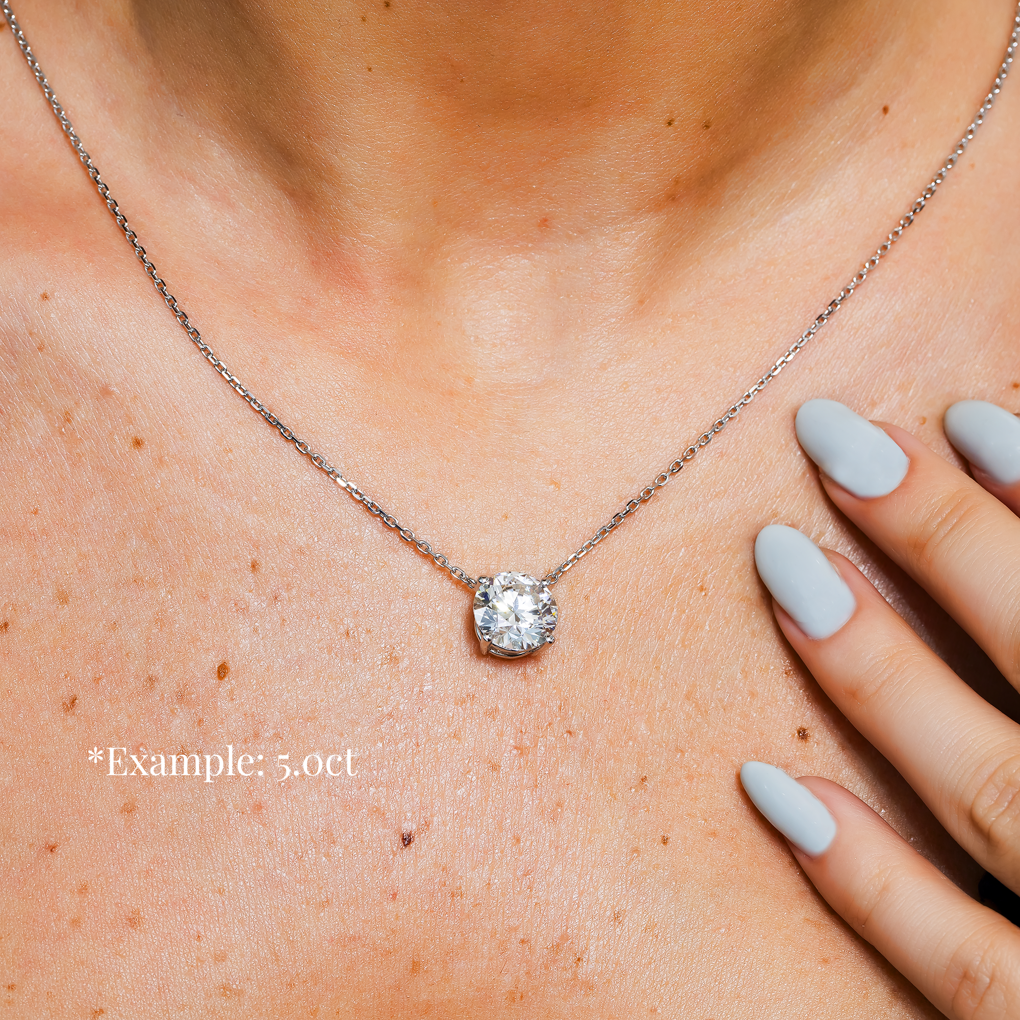 Choose Your Size - 14K White Gold IGI Round Diamond Solitaire Adjustable Chain Necklace (2.0ct-6.0ct total)