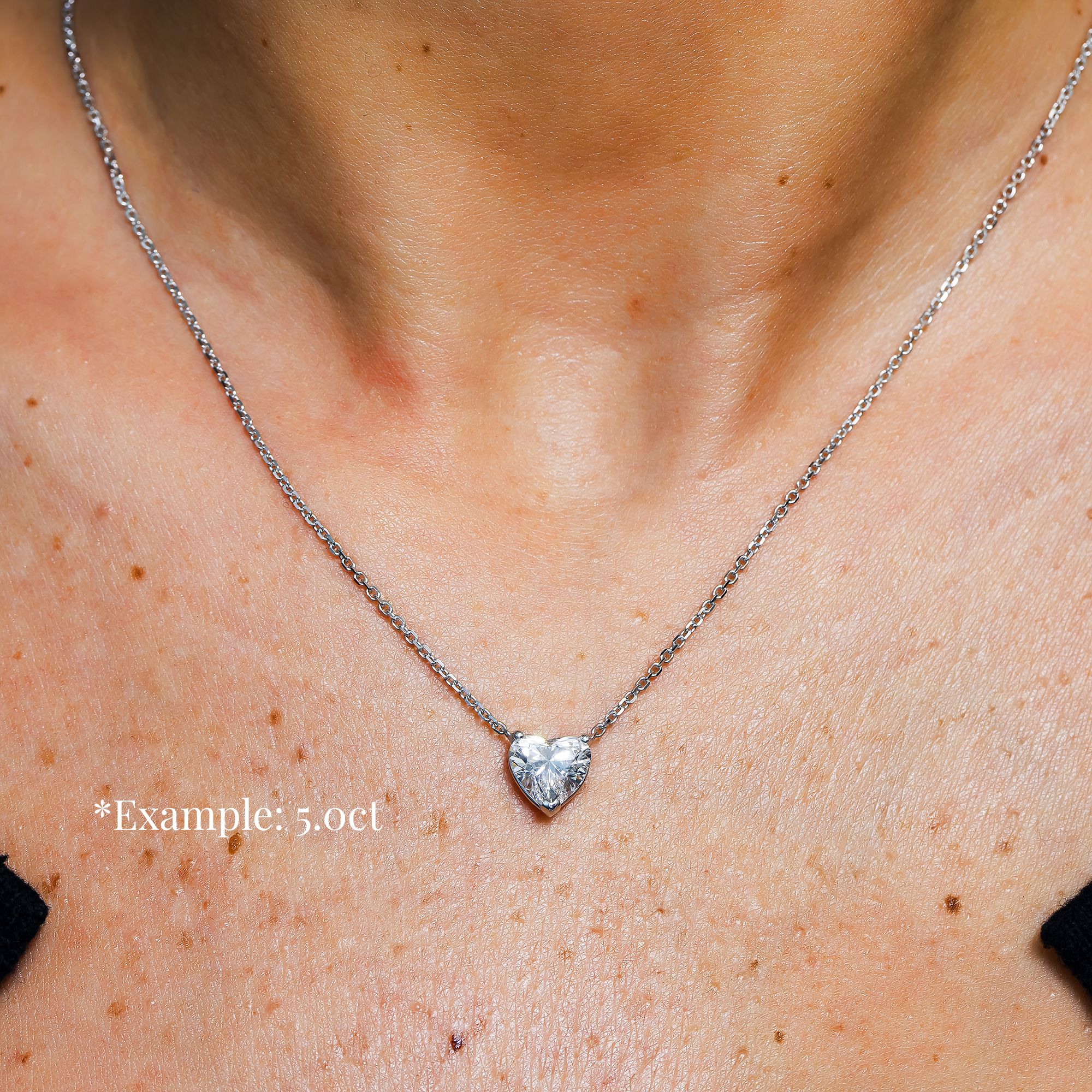 Choose Your Size - 14K White Gold IGI Heart Diamond Solitaire Adjustable Chain Necklace (2.0ct-6.0ct total)
