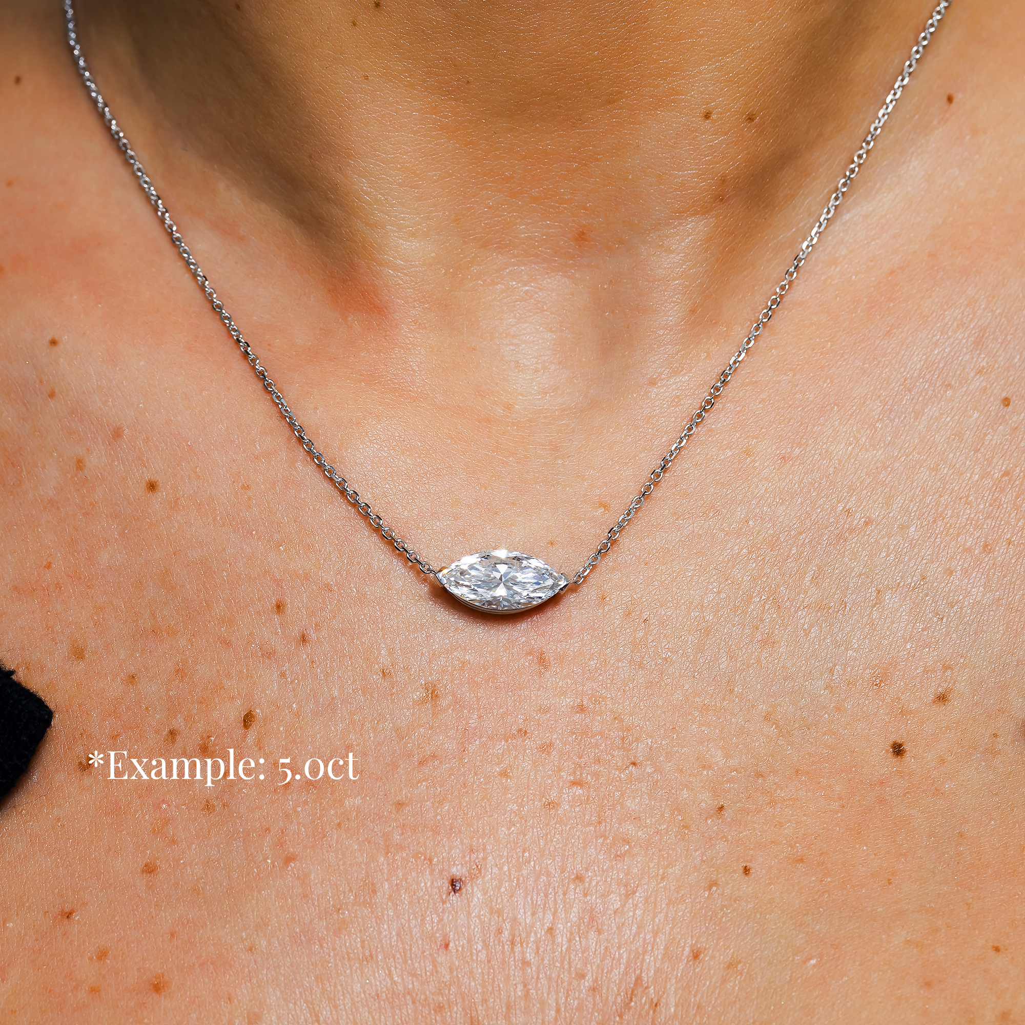 Choose Your Size - 14K White Gold IGI Marquise Diamond Solitaire Adjustable Chain Necklace (2.0ct-6.0ct total)