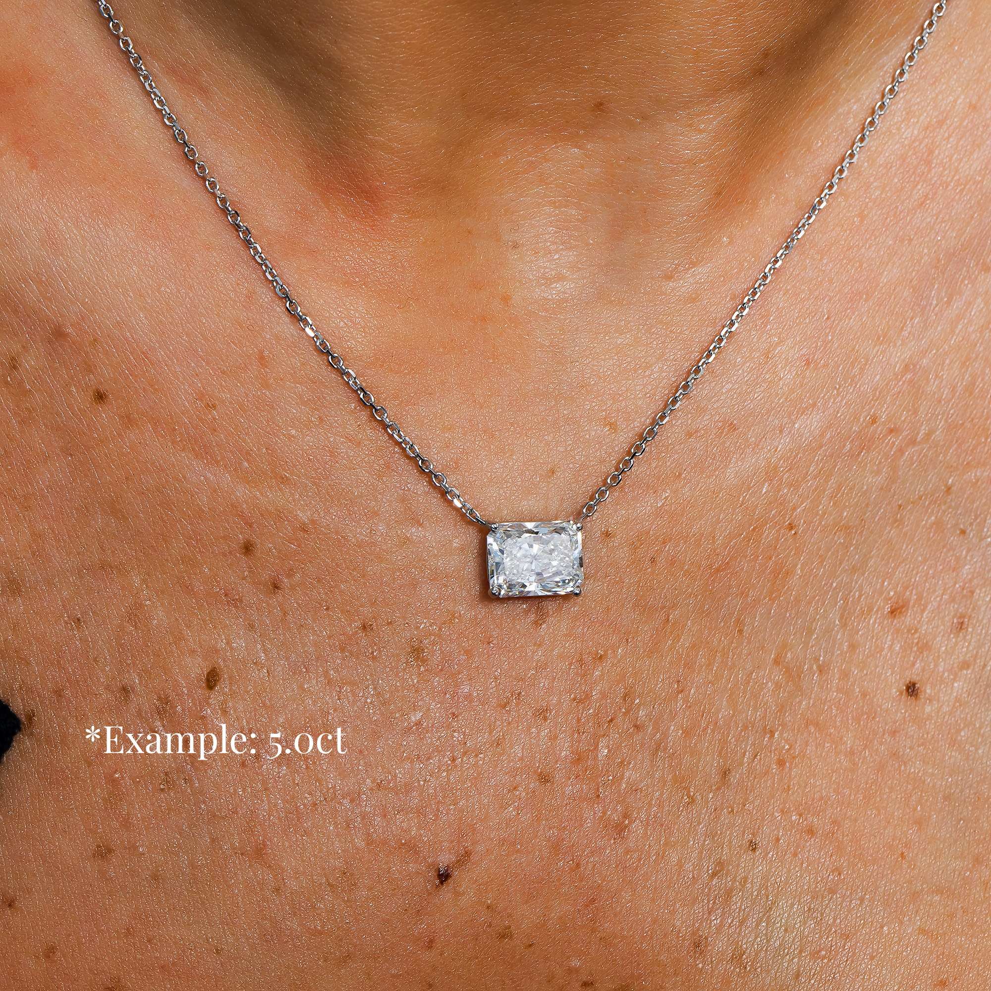 Choose Your Size - 14K White Gold IGI Radiant Diamond Solitaire Adjustable Chain Necklace (2.0ct-6.0ct total)