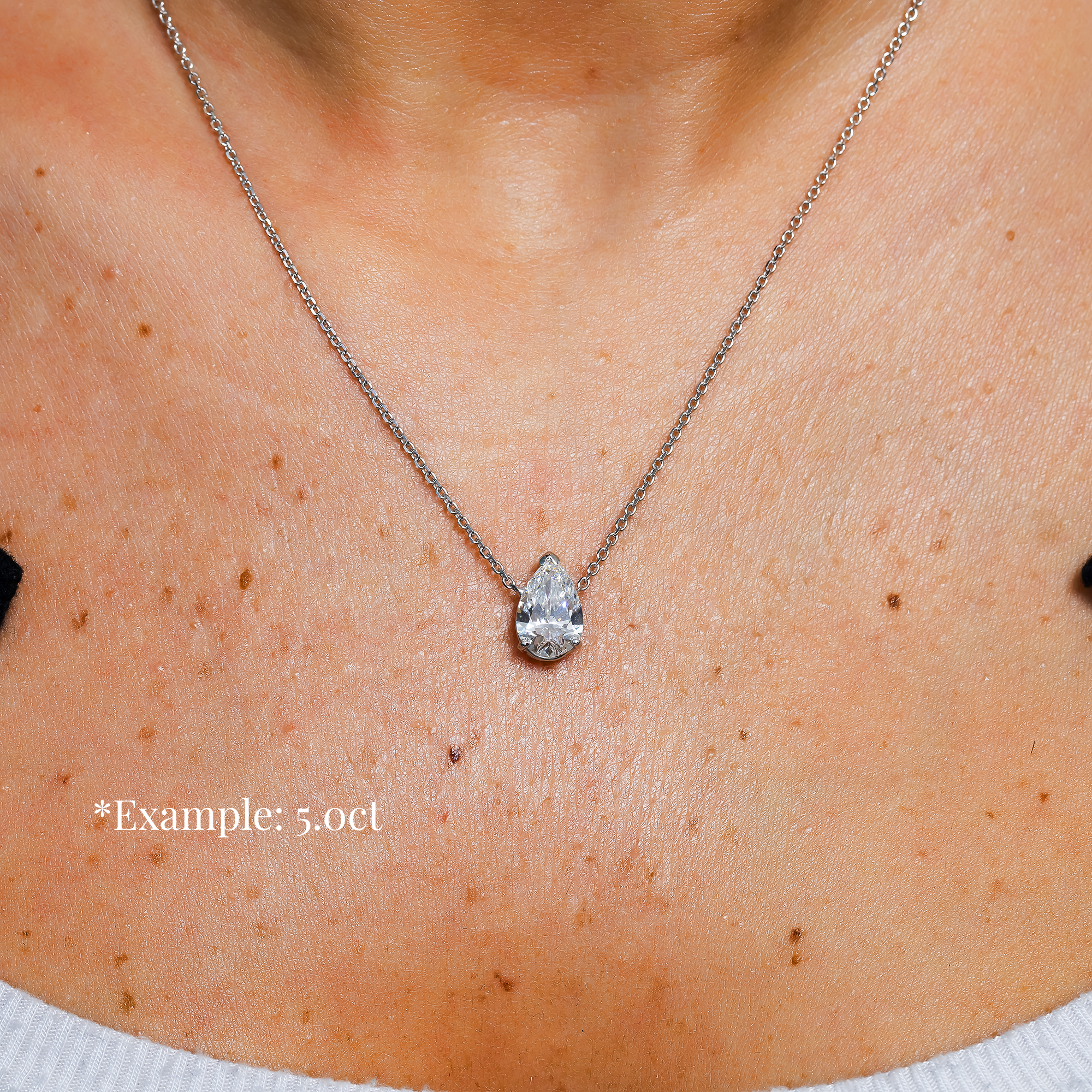 Choose Your Size - 14K White Gold IGI Pear Diamond Solitaire Adjustable Chain Necklace (2.0ct-6.0ct total)