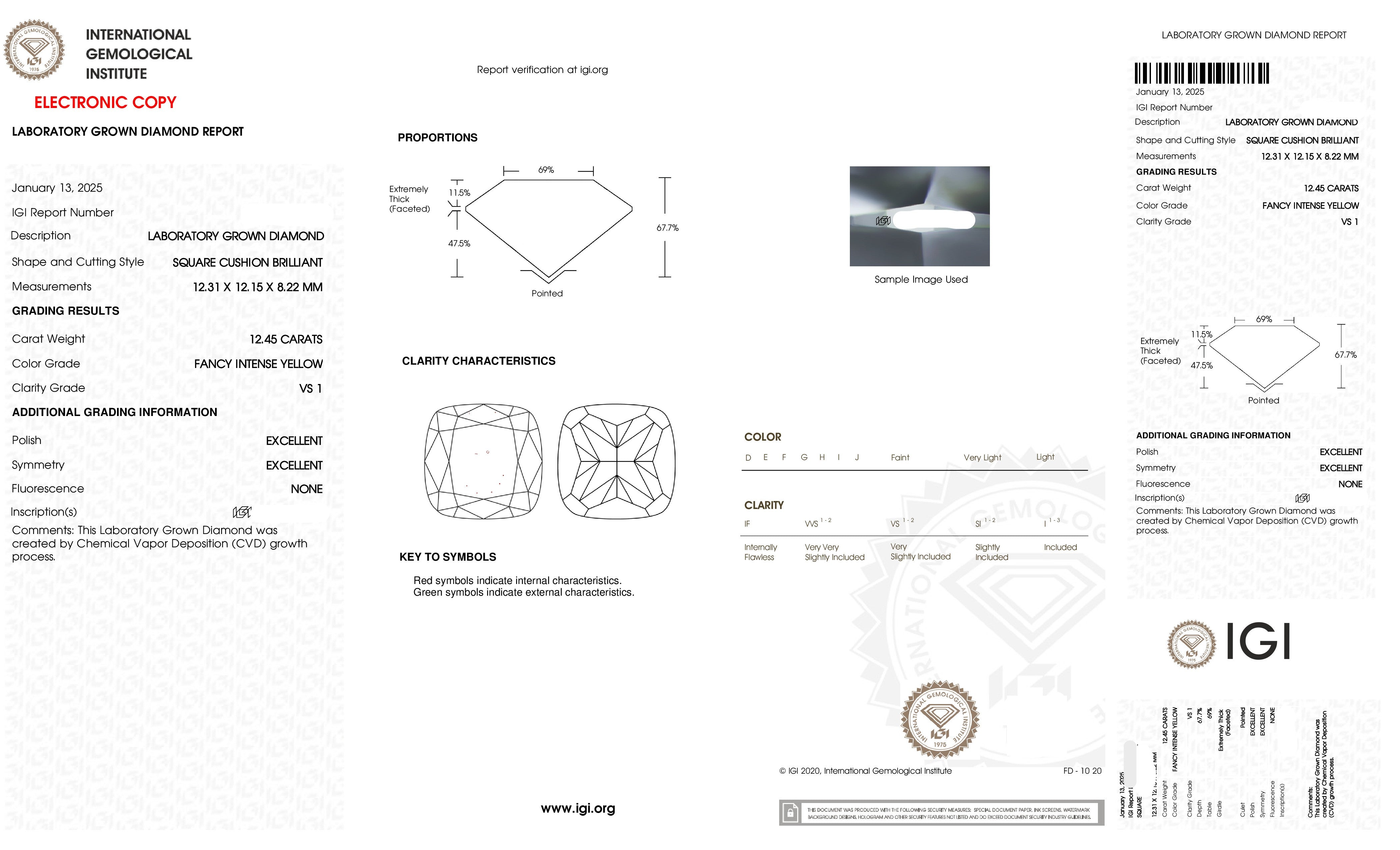 IGI Platinum 12.45ct Cushion Cut Fancy Yellow Diamond Ring 15.44ctw