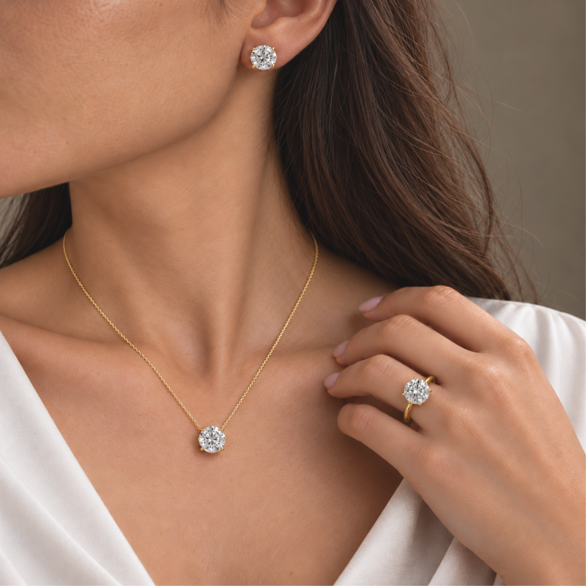3 Piece Bundle Deal - White Gold Round Diamond Earring, Necklace, & Ring Set