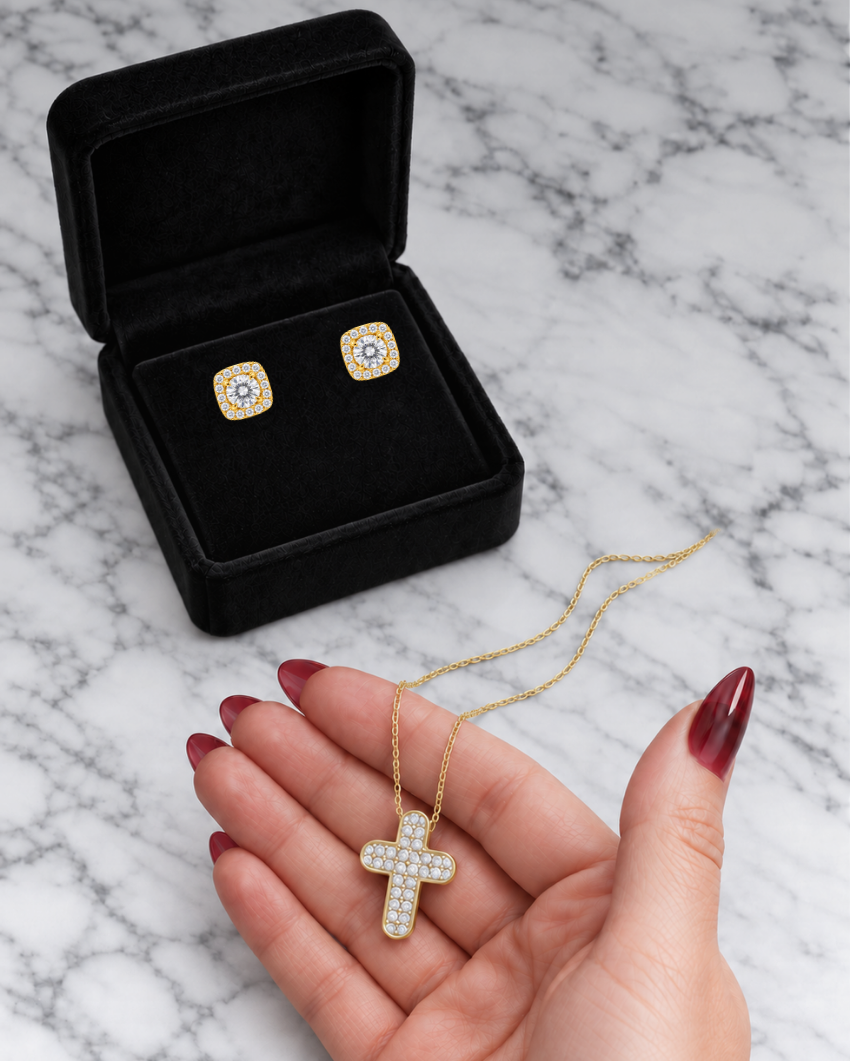 2 Piece Bundle Deal - Natural Diamond Stud Earrings & Pendant Set