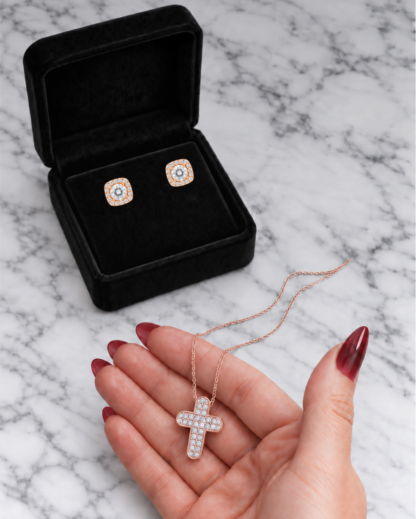 2 Piece Bundle Deal - Natural Diamond Stud Earrings & Pendant Set
