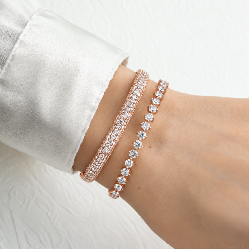 2 Piece Bundle Deal - Round Diamond Bangle Set