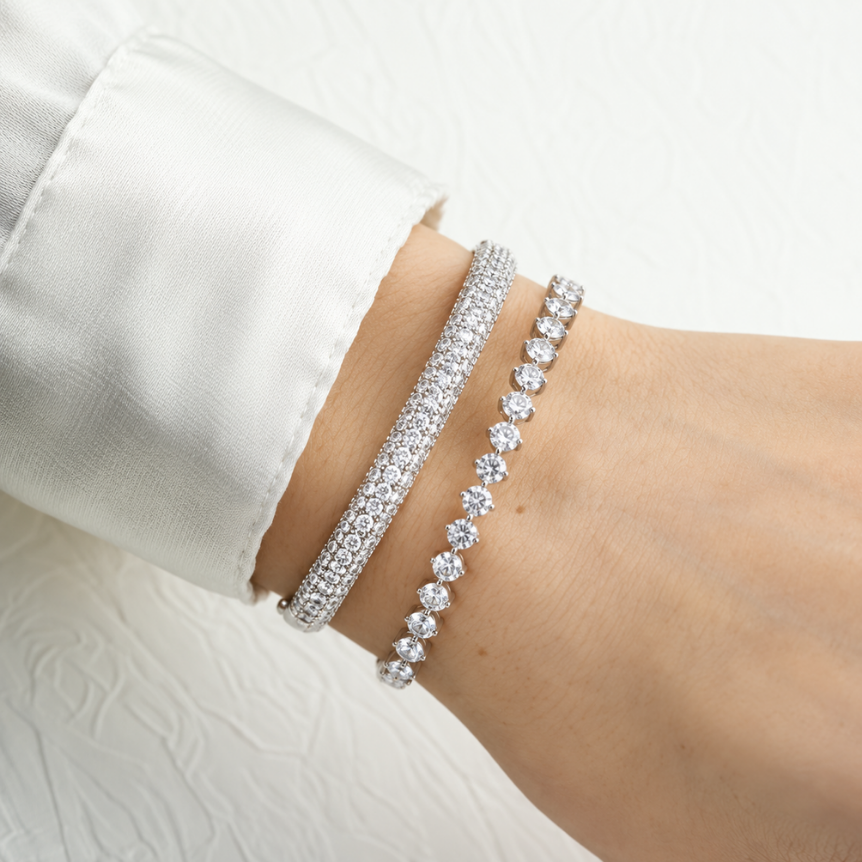2 Piece Bundle Deal - Round Diamond Bangle Set