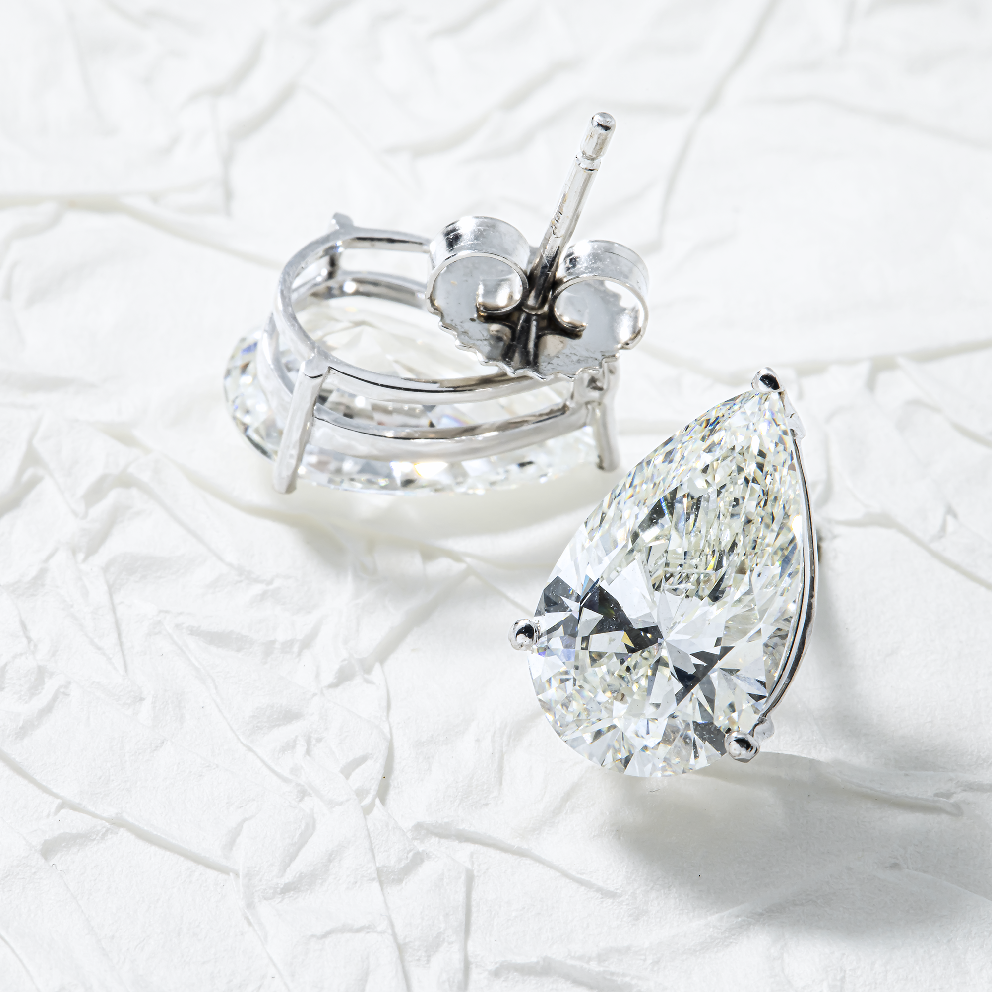 Choose Your Size - 14K White Gold IGI Pear Diamond Stud Earrings (2.0ct-6.0ct total)