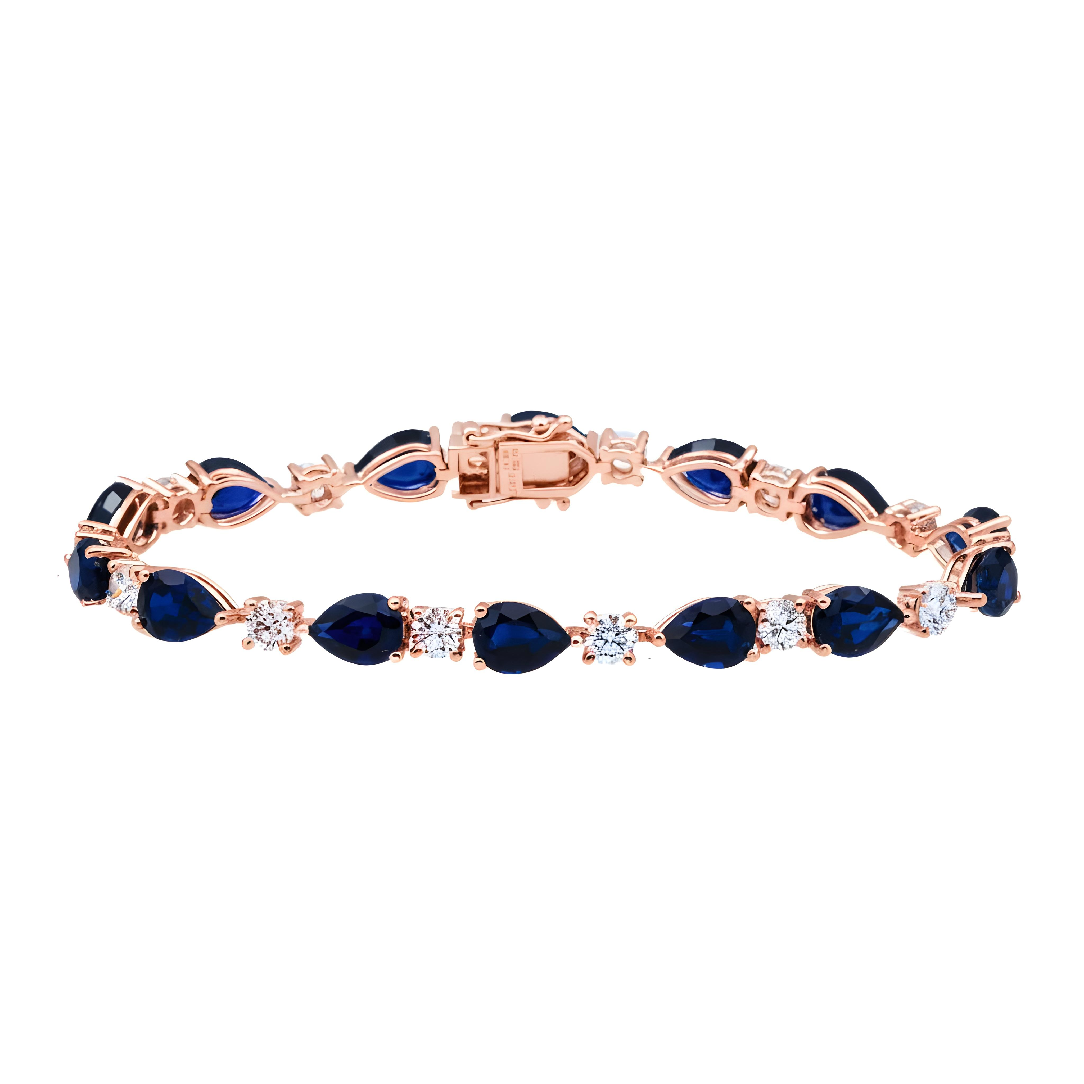 White Gold Oval Cut Sapphire & Round Diamond Bracelet 17.68ct