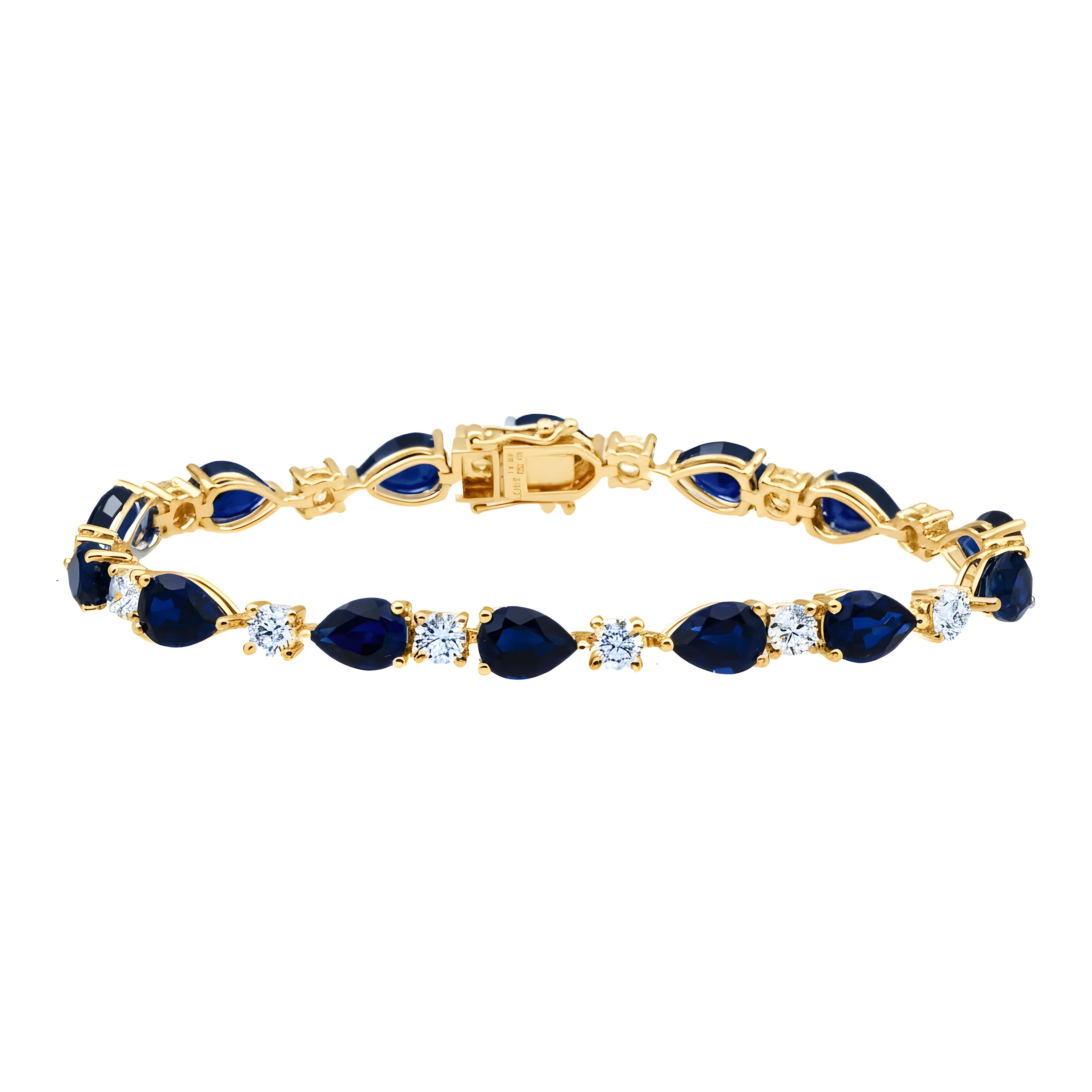 White Gold Oval Cut Sapphire & Round Diamond Bracelet 17.68ct