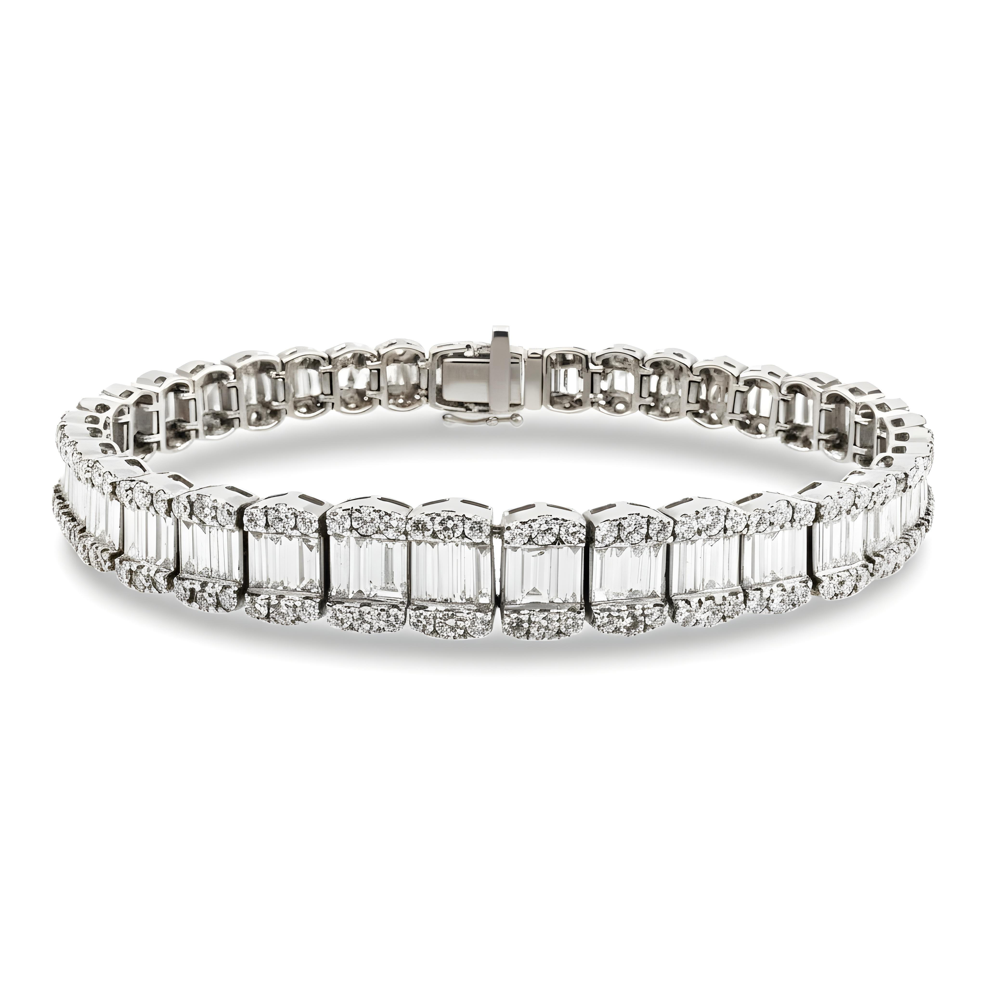 14K Rose Gold Graduated Baguette & Round Diamond Bracelet 14.48ct