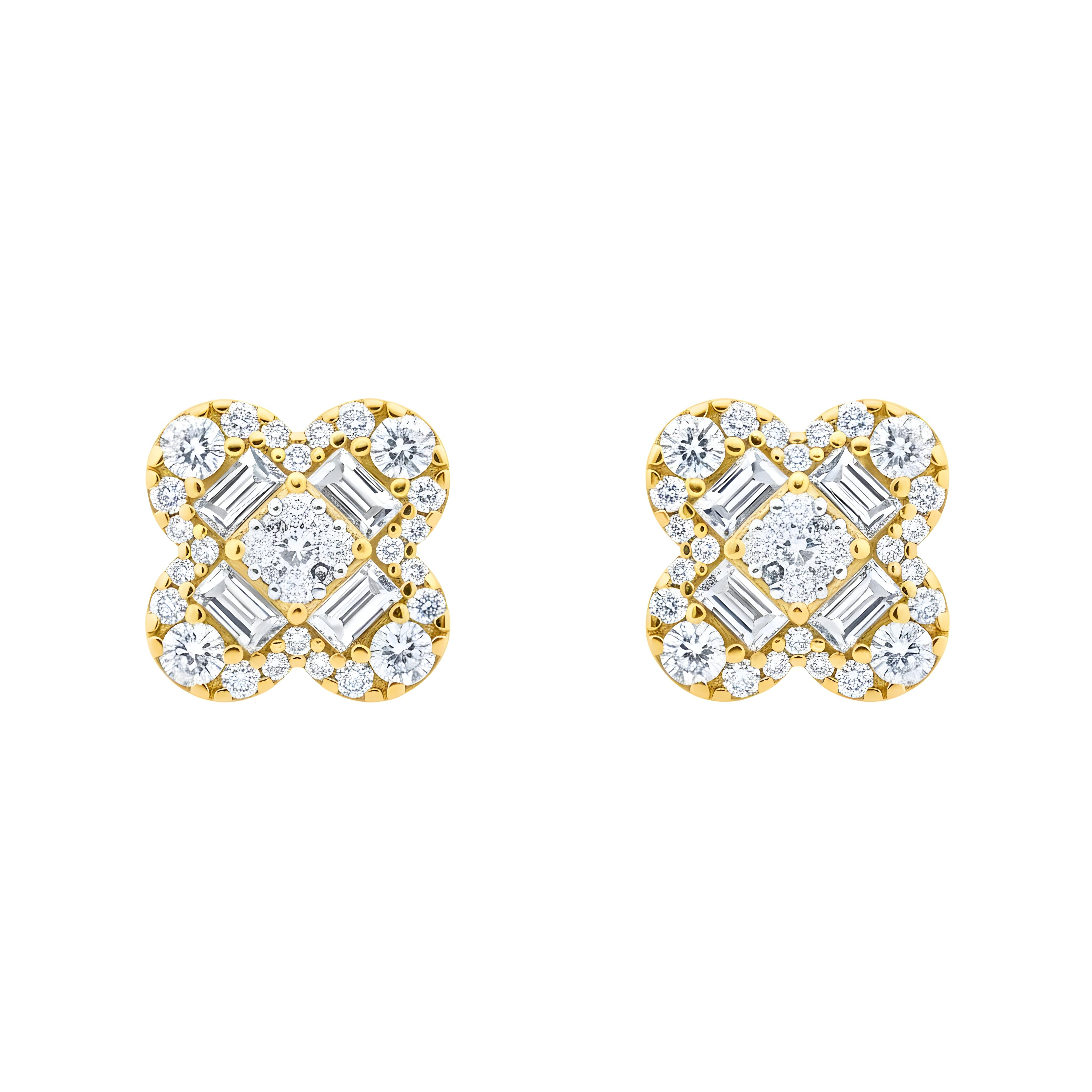 14K White Gold Emerald & Round Diamond Clover Stud Earrings 1.44ctw