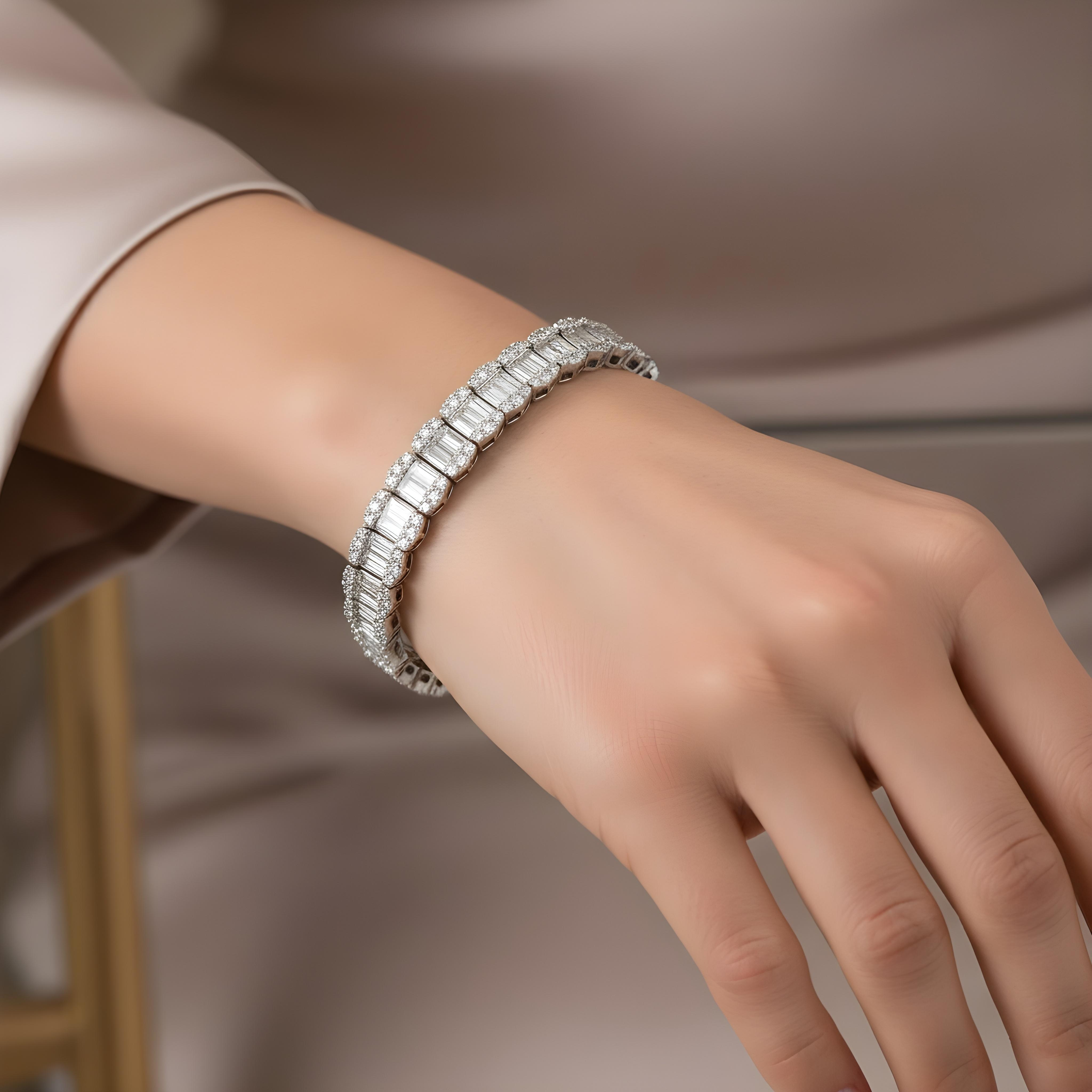 14K Rose Gold Graduated Baguette & Round Diamond Bracelet 14.48ct
