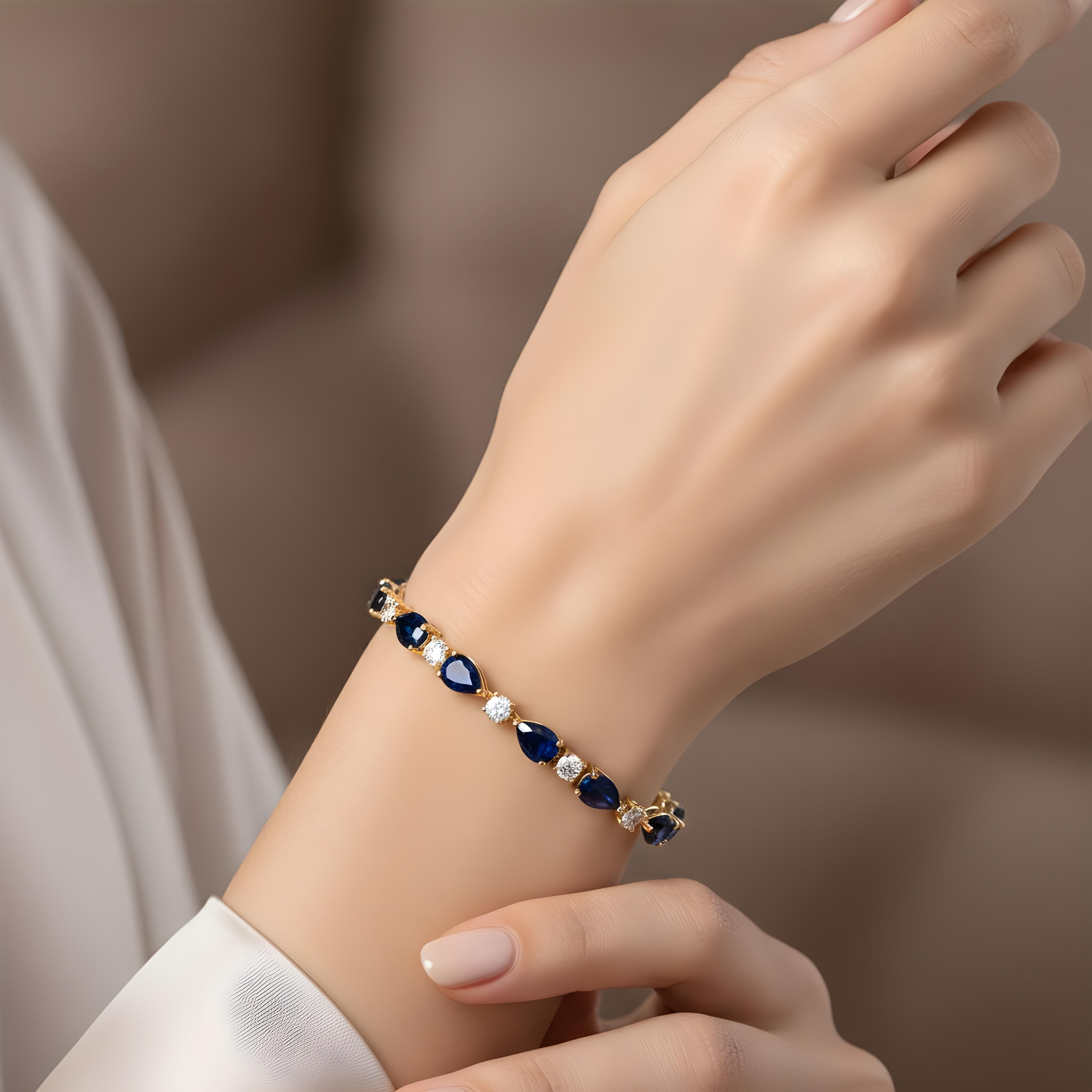 White Gold Oval Cut Sapphire & Round Diamond Bracelet 17.68ct