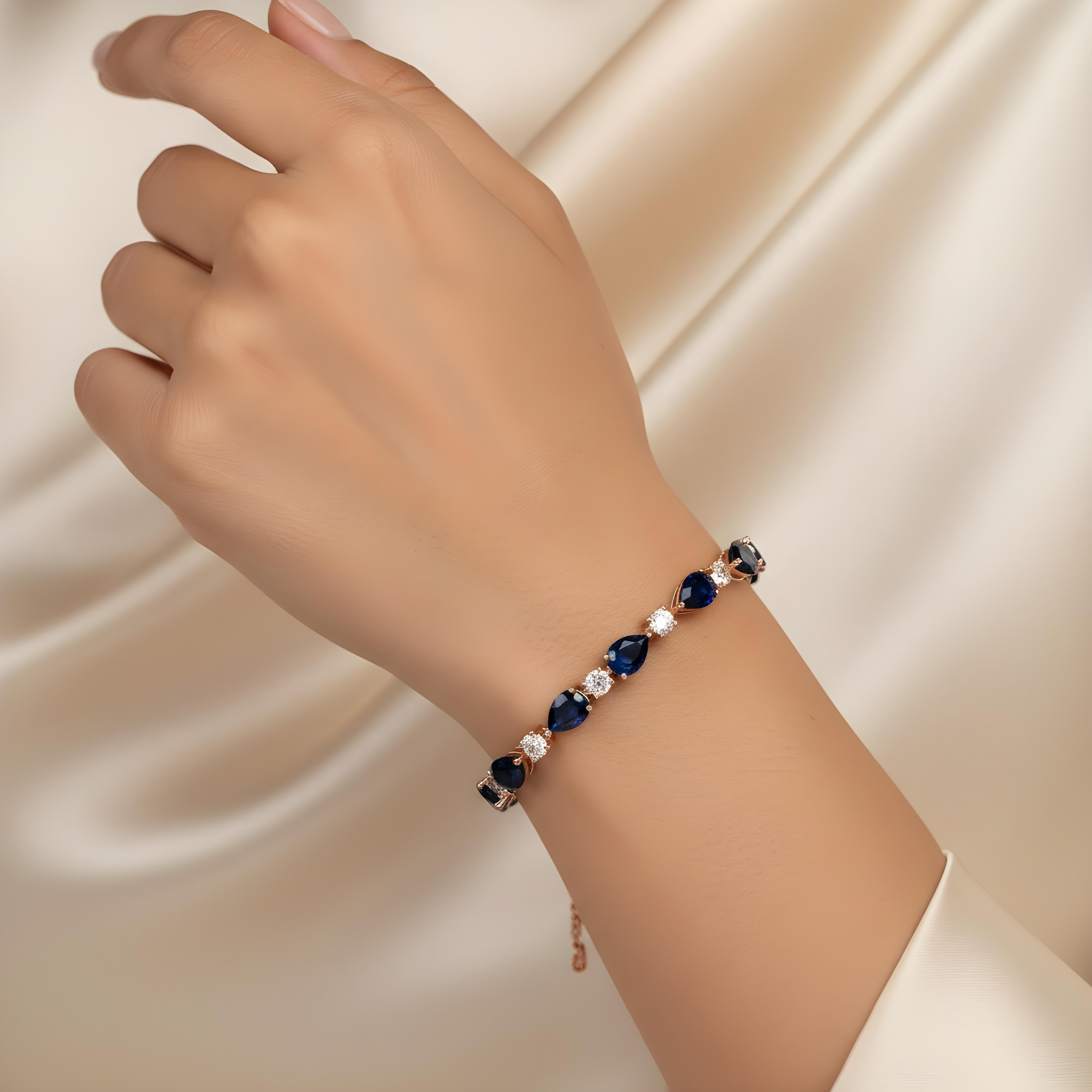 White Gold Oval Cut Sapphire & Round Diamond Bracelet 17.68ct