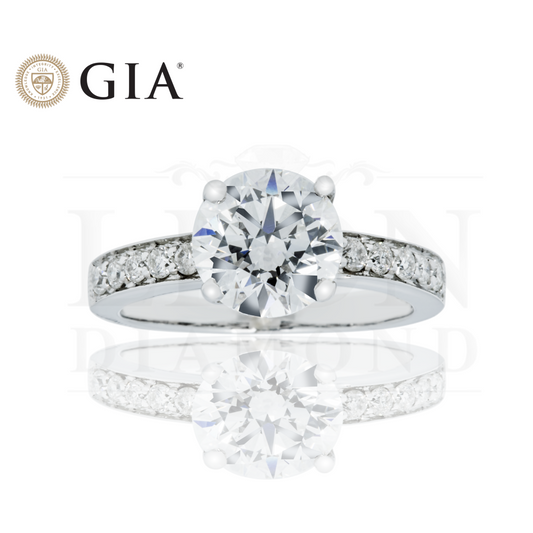 Gia 14K White Gold 2Ct Round Cut Diamond Engagement Ring 2.20Ctw Bridal