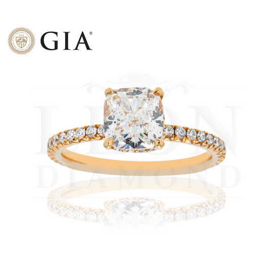 Gia 18K Rose Gold 2.0Ct Cushion Cut Diamond Engagement Ring 2.50Ctw Bridal