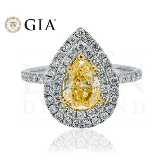 Gia 18K White Gold 1.03Ct Pear Cut Fancy Yellow Diamond Engagement Ring 1.73Ctw Rings