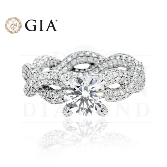 Gia 18K White Gold 1.50Ct Round Diamond Infinity Twist Engagement Ring 4.73Ctw Bridal