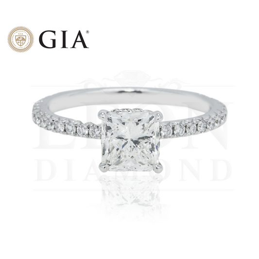 Gia 18K White Gold 1.51Ct Square Radiant Cut Diamond Engagement Ring 1.97 Bridal