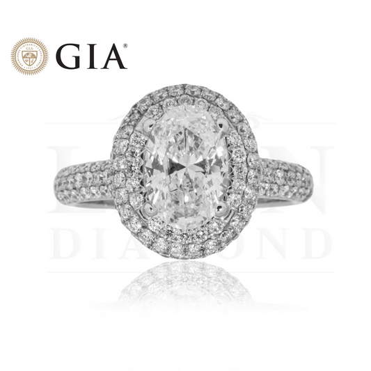 Gia 18K White Gold 1.52 Oval Cut Diamond Engagement Ring 2.58Ctw Bridal