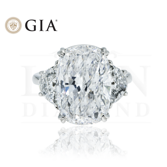 Gia 18K White Gold 10Ct Cushion Cut Triple Diamond Engagement Ring 11.62Ct Bridal