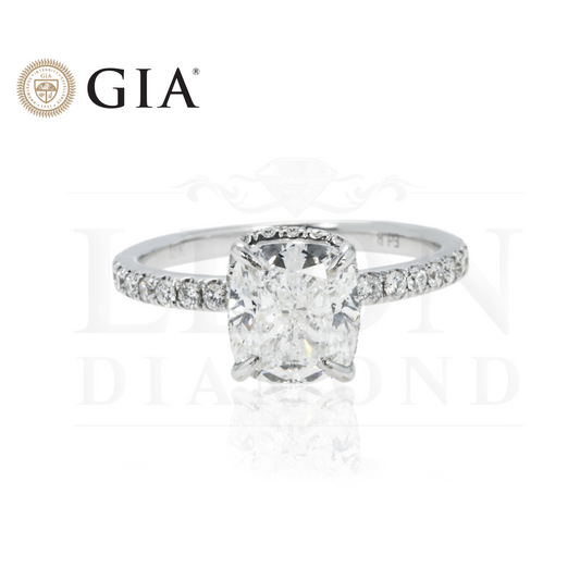 Gia 18K White Gold 2.01Ct Cushion Cut Diamond Engagement Ring 2.43Ctw Bridal