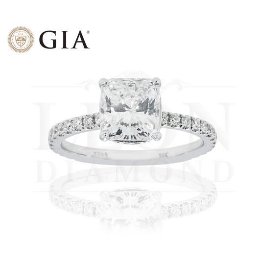 Gia 18K White Gold 2.08Ct Cushion Cut Diamond Engagement Ring 2.62Ctw Bridal