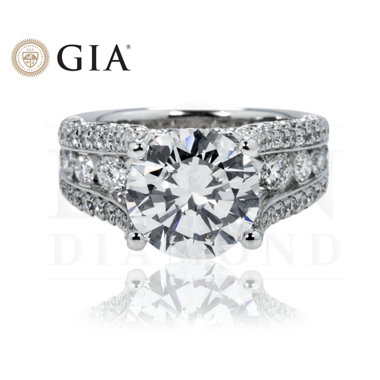 Gia 18K White Gold 3.51Ct Round Diamond Engagement Ring 5.91Ctw Bridal