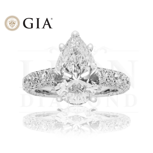 Gia 18K White Gold 4.09Ct Pear Cut Diamond Engagement Ring 6.02Ctw Bridal