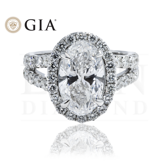 Gia 18K White Gold 4Ct Oval Cut Diamond Engagement Ring 5.93Ctw Bridal