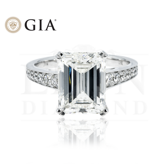 Gia 18K White Gold 5.01Ct Emerald Cut Diamond Engagement Rings 5.51Ctw Bridal