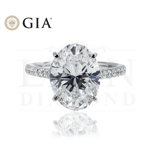 Gia 18K White Gold 5.02Ct Oval Cut Diamond Engagement Ring 5.77Ctw Bridal