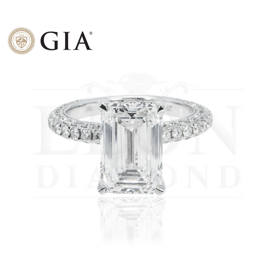 Gia 18K White Gold 5.03Ct Emerald Cut Diamond Engagement Ring 6.61Ctw Bridal