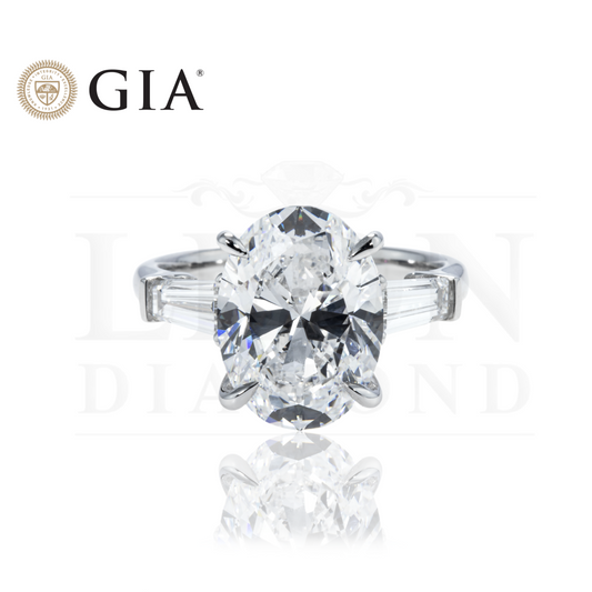 Gia 18K White Gold 5.0Ct Oval Cut Tripple Diamond Engagement Ring 6.0Ctw Bridal