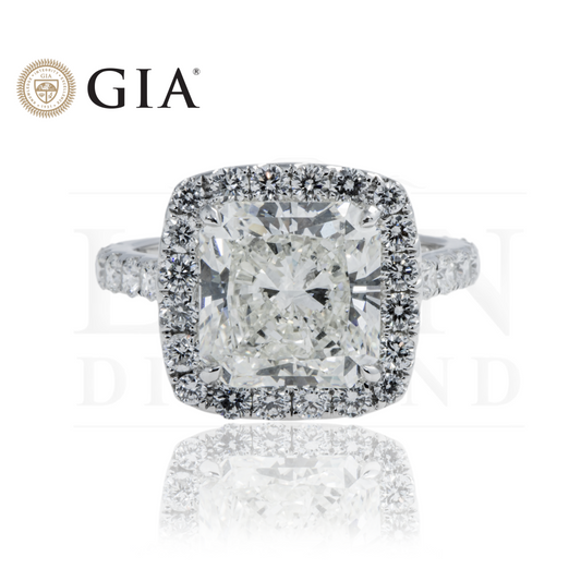 Gia 18K White Gold 5.20Ct Square Radiant Cut Diamond Engagement Ring 6.89Ctw Bridal