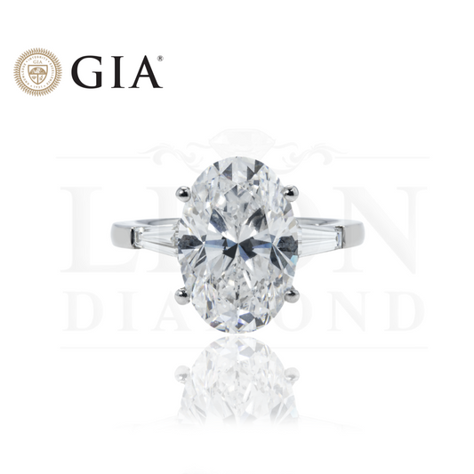 Gia 18K White Gold 5.52Ct Oval Cut Triple Diamond Engagement Ring 6.02Ctw Bridal