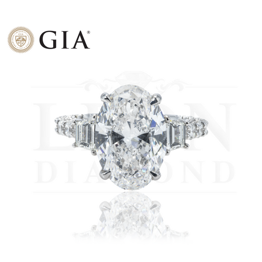 Gia 18K White Gold 5Ct Oval Cut Diamond Engagement Ring 7.44Ctw Bridal