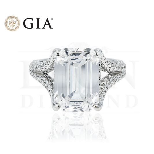 Gia 18K White Gold 7.01Ct Emerald Cut Diamond Engagement Ring 8.16Ctw Bridal