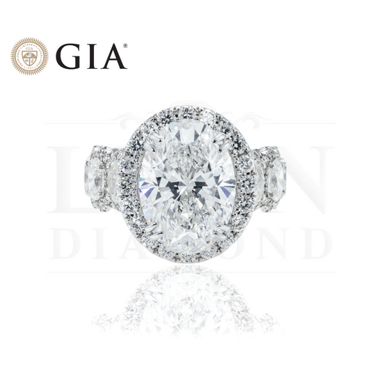 Gia 18K White Gold 7.03Ct Oval Cut Diamond Engagement Ring 10.18Ctw Bridal