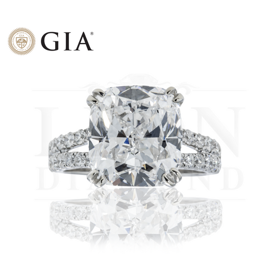 Gia 18K White Gold 7.10Ct Cushion Cut Diamond Engagement Ring 7.72Ctw Bridal