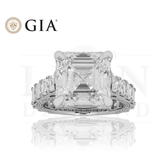 Gia 18K White Gold 7.38Ct Asscher Cut Diamond Engagement Ring 11.13 Bridal